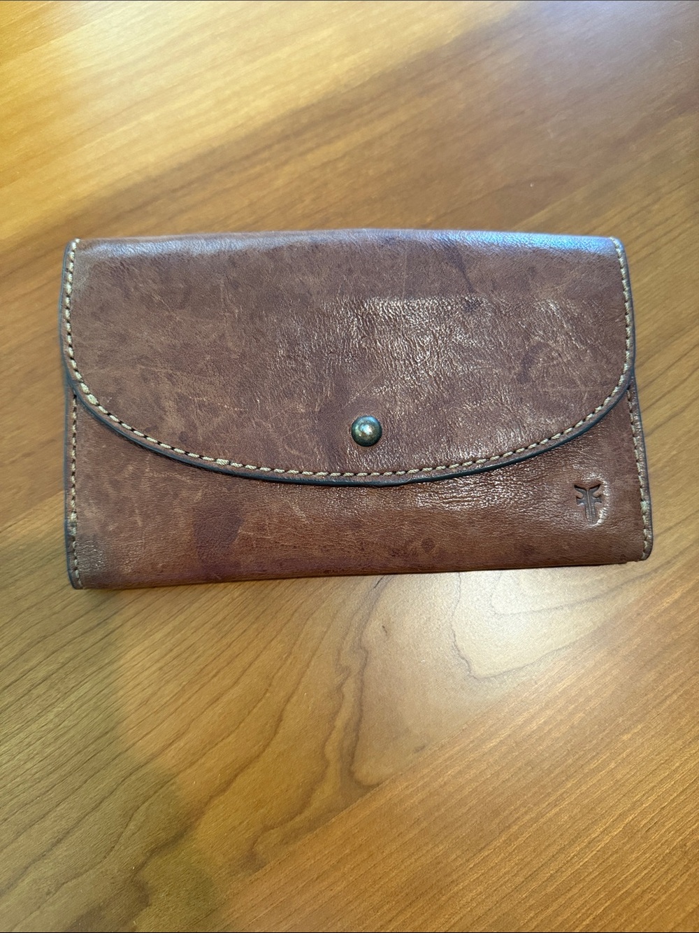 Frye Brown Leather Continental Wallet Snap Zip Vintage Patina